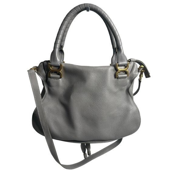 Chloe Marcie Leather Satchel Cashmere Grey - Picture 3 of 5